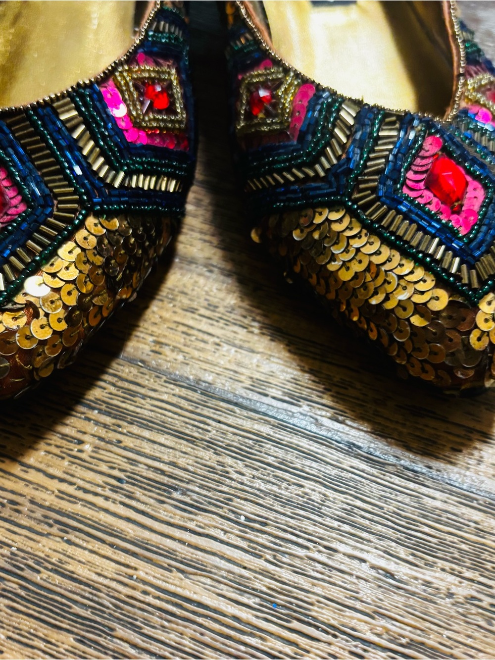 Women's Embellished Pointed Ballet Flat - Black & Gold with Pink Accents - Picture 5 of 10